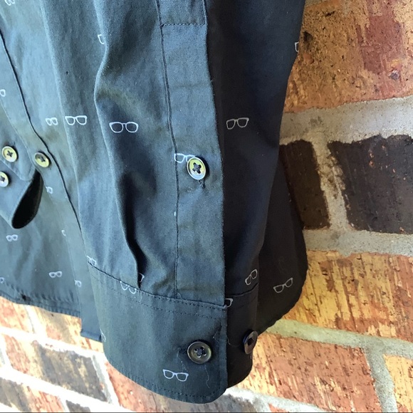 3/$20 H & M Black LS Dress Shirt w/ glasses design - Picture 7 of 13